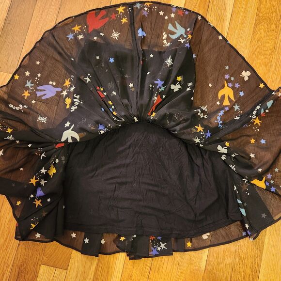 Maje Unique "Jiji Bird" Print Flowy Chiffon Skirt, Black-Multi, Sz (1 XS-S) - Picture 10 of 13